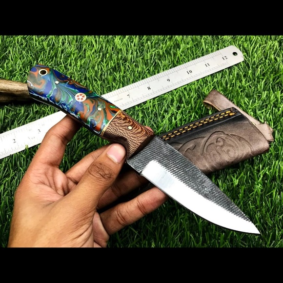 Carbon Steel Hunting knife with Celtic Knotwork  leather Sheath - Picture 4 of 6